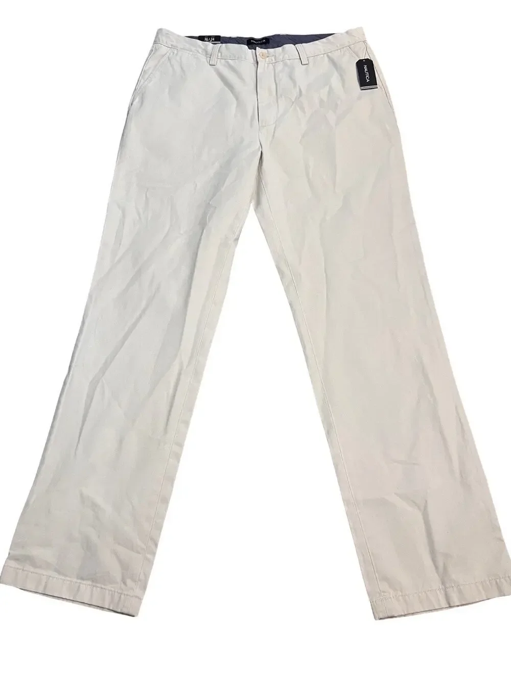 Nautica Deck Pants 36x34 Men’s Flat Front Khaki Cotton Twill Casual Chinos NWT